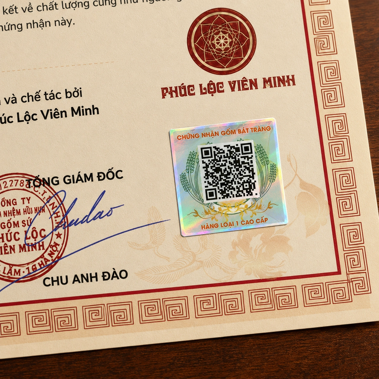 Tem xác thực gốm sứ Bát Tràng hàng loại 1 cao cấp chống hàng giả hàng nhái
